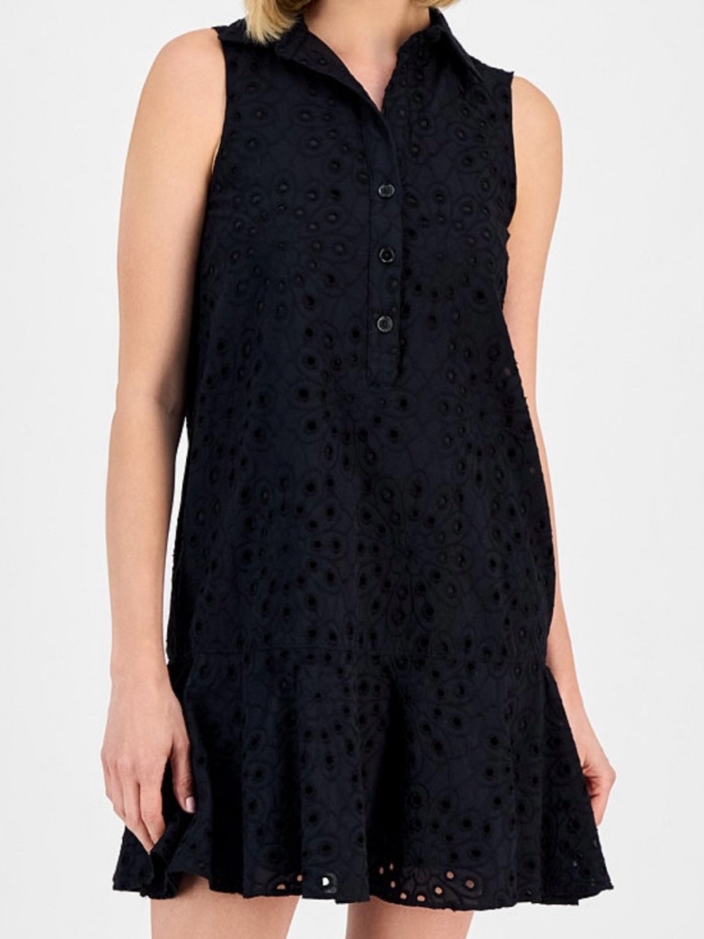 Robbie Bee Signature Black Eyelet Cotton Side Pocket Summer Shirt Dress 14 NWT